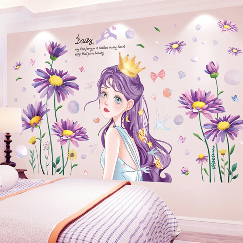

[Shijuekongjian] Мультяшные наклейки на стену для девочек, «сделай сам», цветочные растения, настенные наклейки для гостиной, детской, спальни, кухн...