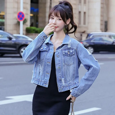 

Jacket female blue button all-match casual and comfortable outer button spring and autumn jacket