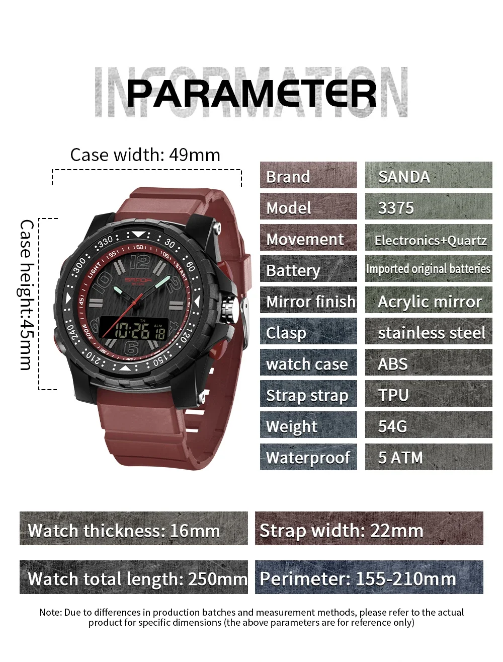 SANDA 3375 мужские электронные кварцевые часы модные спортивные многофункциональные
