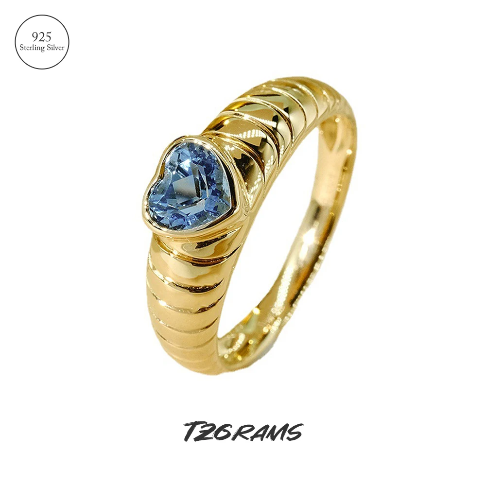 

TZgrams Aquamarine Gold Ring For Women 925 Sterling Silver Blue Red Heart Trendy Rings Aesthetic Jewelry With Box INS Hot Sale