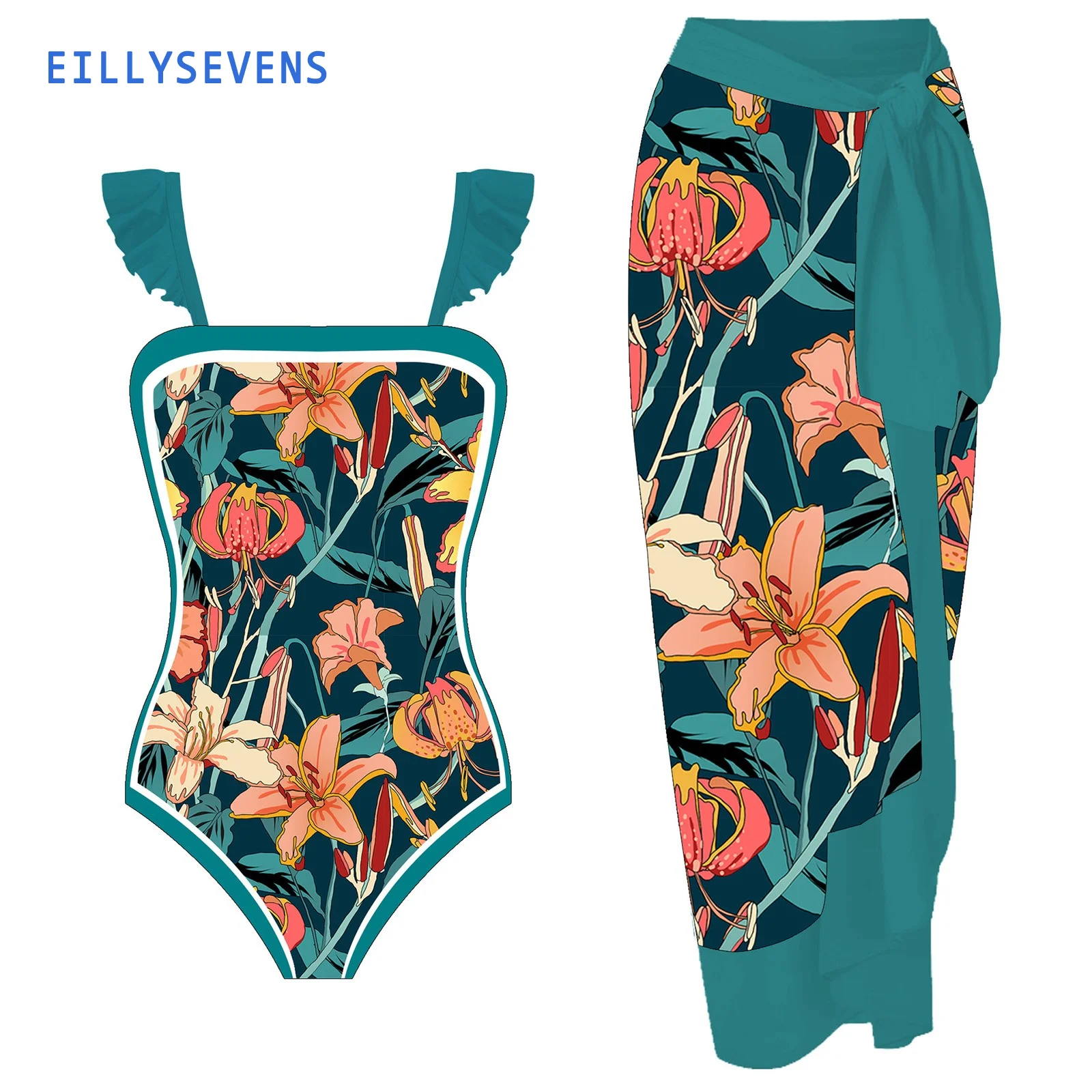 

Eillysevens цветочный женский купальный костюм Цельный с длинной юбкой 2023 сексуальная одежда для плавания женская накидка для плавания пляжный купальный костюм бикини