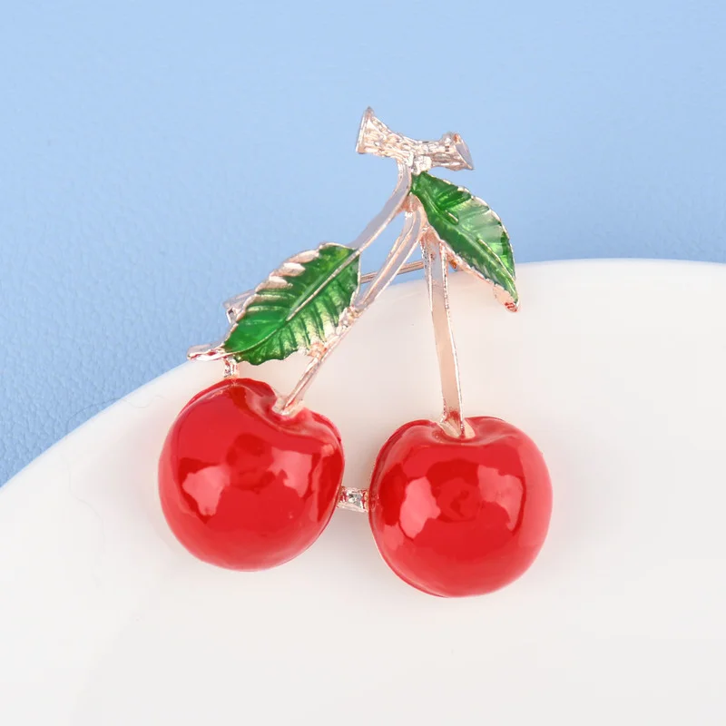 

Red Enamel Drip oil Cherry Brooches For Women Alloy Fruits Casual Weddings Brooch Pins Gifts
