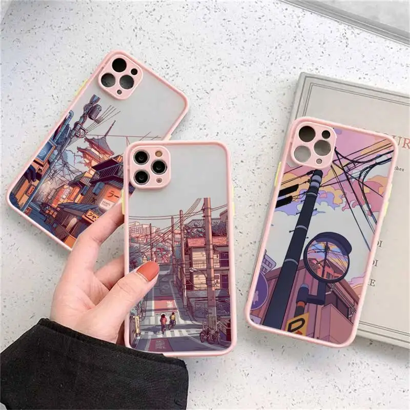 

Japanese Anime Hand Painted House scenery Phone Case matte transparent For iphone 11 12 13 7 8 plus mini x xs xr pro max cover