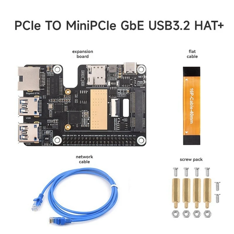 Для Raspberry Pi 5-Pcle To Minipcle Gbe USB3.2 HAT+ Gigabit Ethernet поддерживает интерфейс Minipcie модуль 4G
