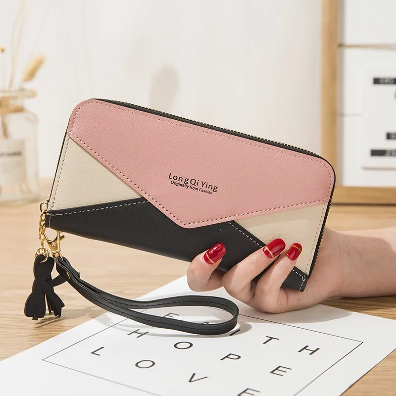 

New Splicing Women's Wallet Fashion Long Zipper Card Holder Luxury Envelope Clutch PU Coin Purse Student Money Clip for Female