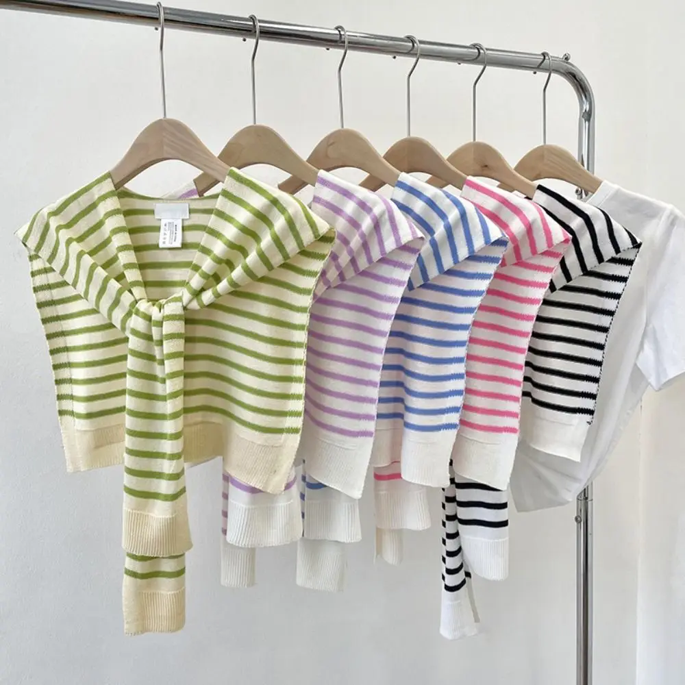 Вязаная шаль в полоску с завязками корейском стиле яркий цвет защитный шарф для