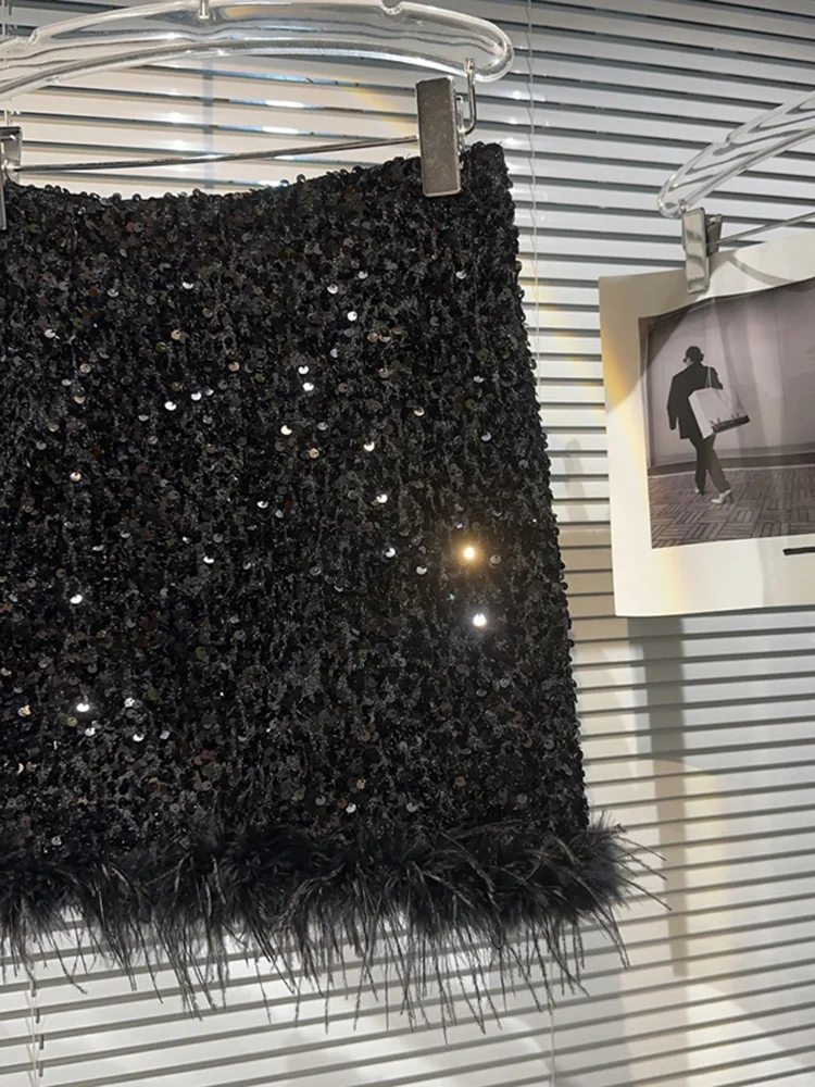 DEAT Брюки с перьями на подоле жилет без рукавов молнии женские вечерние юбки