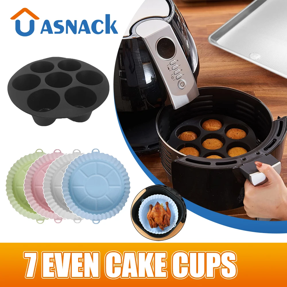 

7 Even Cake Cups Air Fryer Accessories Round Muffin Cup Mold Microwave Oven Baking Mold Baking Tray Cake Pan Baking Bakeware Mat