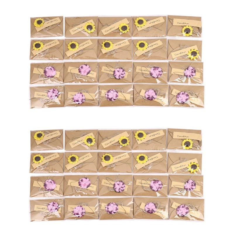 

40Pcs DIY Paper Handmade Dry Flower Invitation Greeting Card With Envelope Christmas Wedding Favors (Random Pattern)