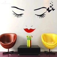 beauty salon art design wall sticker vinyl home decor bedroom beautiful girl woman face makeup butterfly decals lips eyes aa66