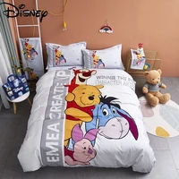 disney cute cartoon pooh bear comfortable cotton four piece set childrens bedding quilt cover three piece set