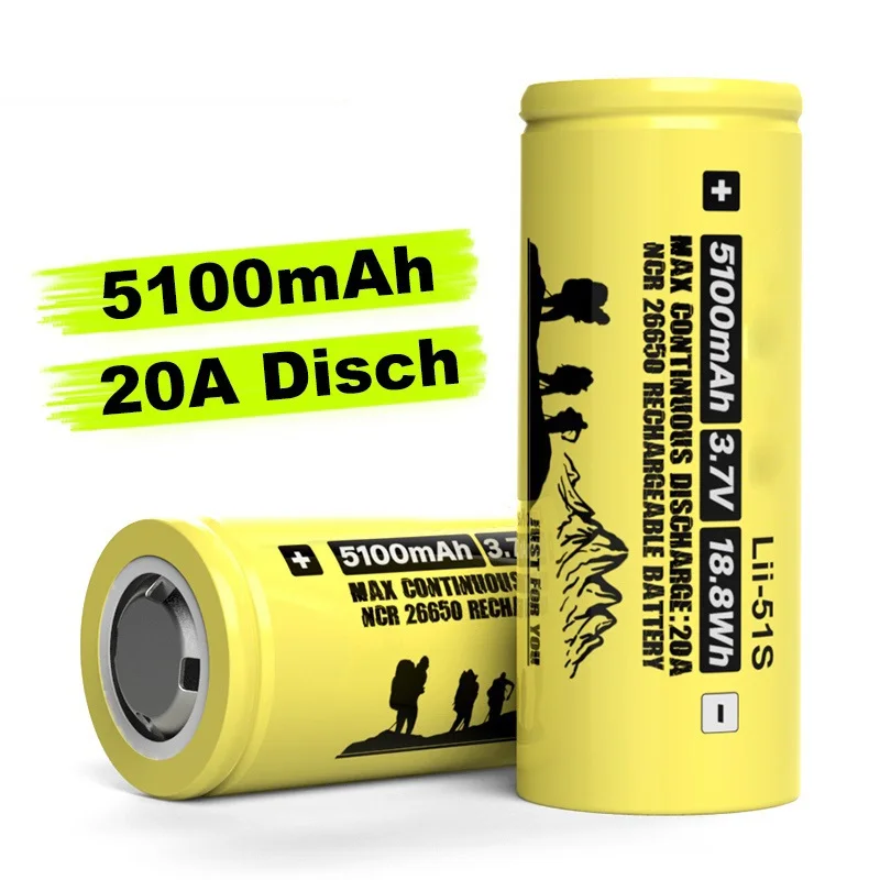 

1PCS Liitokala LII-51S 26650 20A High Current Power Rechargeable Lithium Battery 26650A , 3.7V 5100mA .Suitable for Flashlight