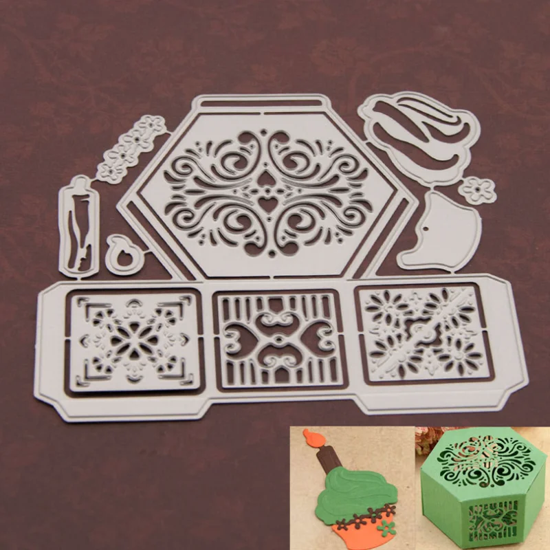 

Hexagonal Box Rectangle Metal Cutting Dies Set DIY Scrapbooking Die Cutting Wedding Party Craft Card Making Stencil Dies Cutout