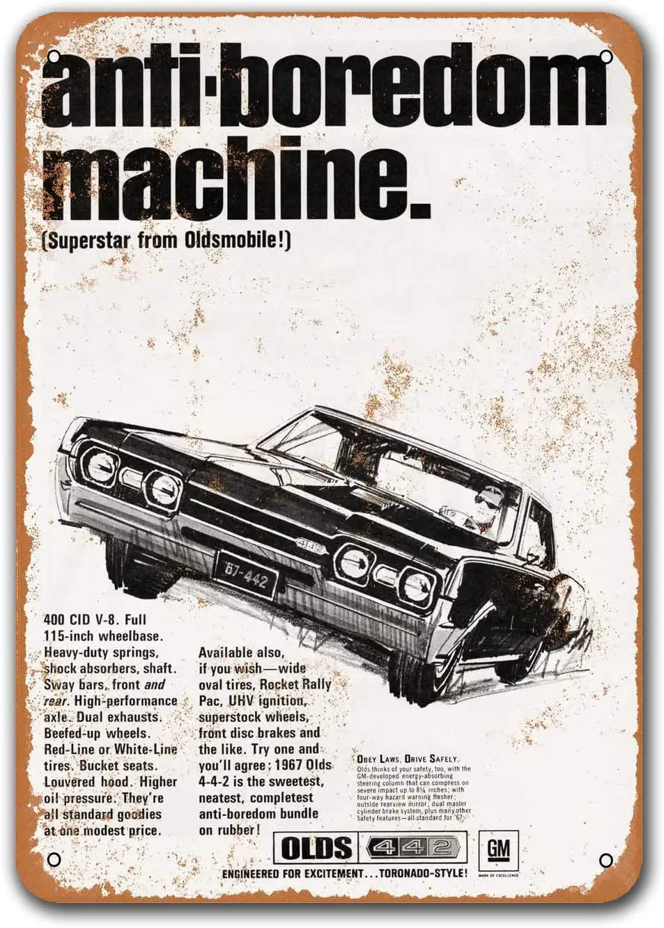 

1966 Oldsmobile 4-4-2 машина против скуки винтажные автомобильные жестяные знаки, Sisoso металлические таблички постер Бар мужская пещера Ретро Декор с...