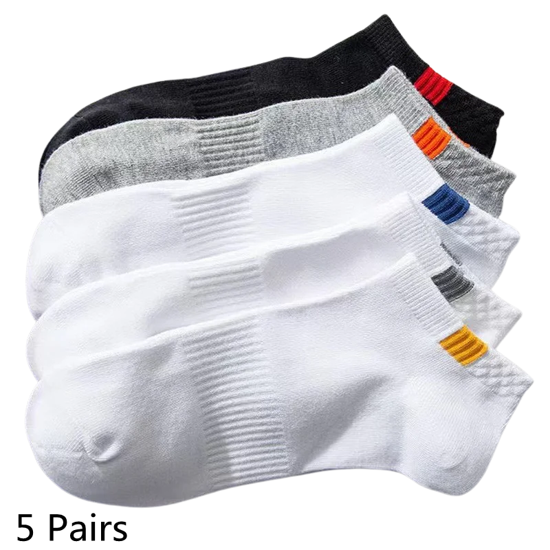5 Pairs Summer Cotton Men's Short Socks Fashionable and Breathable Boat Socks Comfortable and Casual Men's Socks White Hot Sale