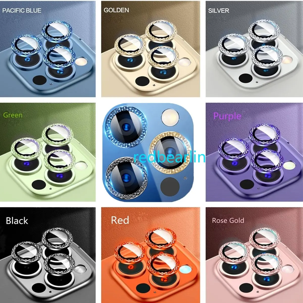 50pcs Luxury Diamond Camera Lens Case Cover on For iPhone 13 12 Mini 11 14 Pro Max Back Camera Glass Protector Film Sticker Cap
