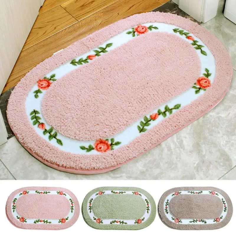 

Super Absorbent Shower Bath Mat Bathroom Anti-Slip Carpet Hairy Flower Bathroom Rug Water Absorbent Bedroom Mat Home Decor