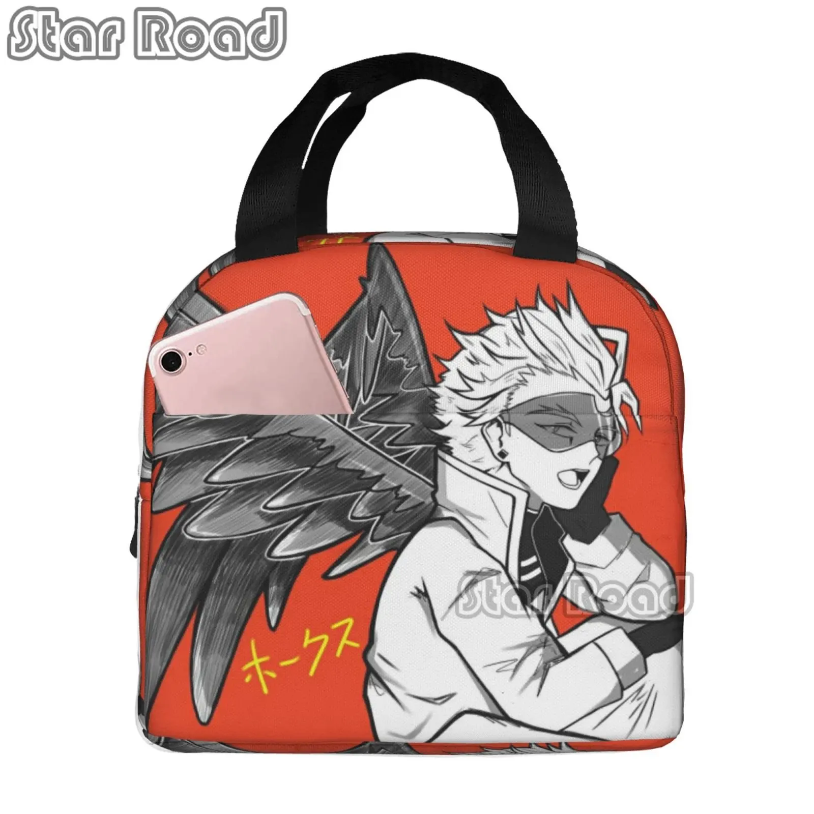 My Hero Academia Anime BNHA Hawks Thermal Insulated Lunch Bag Women Portable Lunch Container for Kids Storage Food Box
