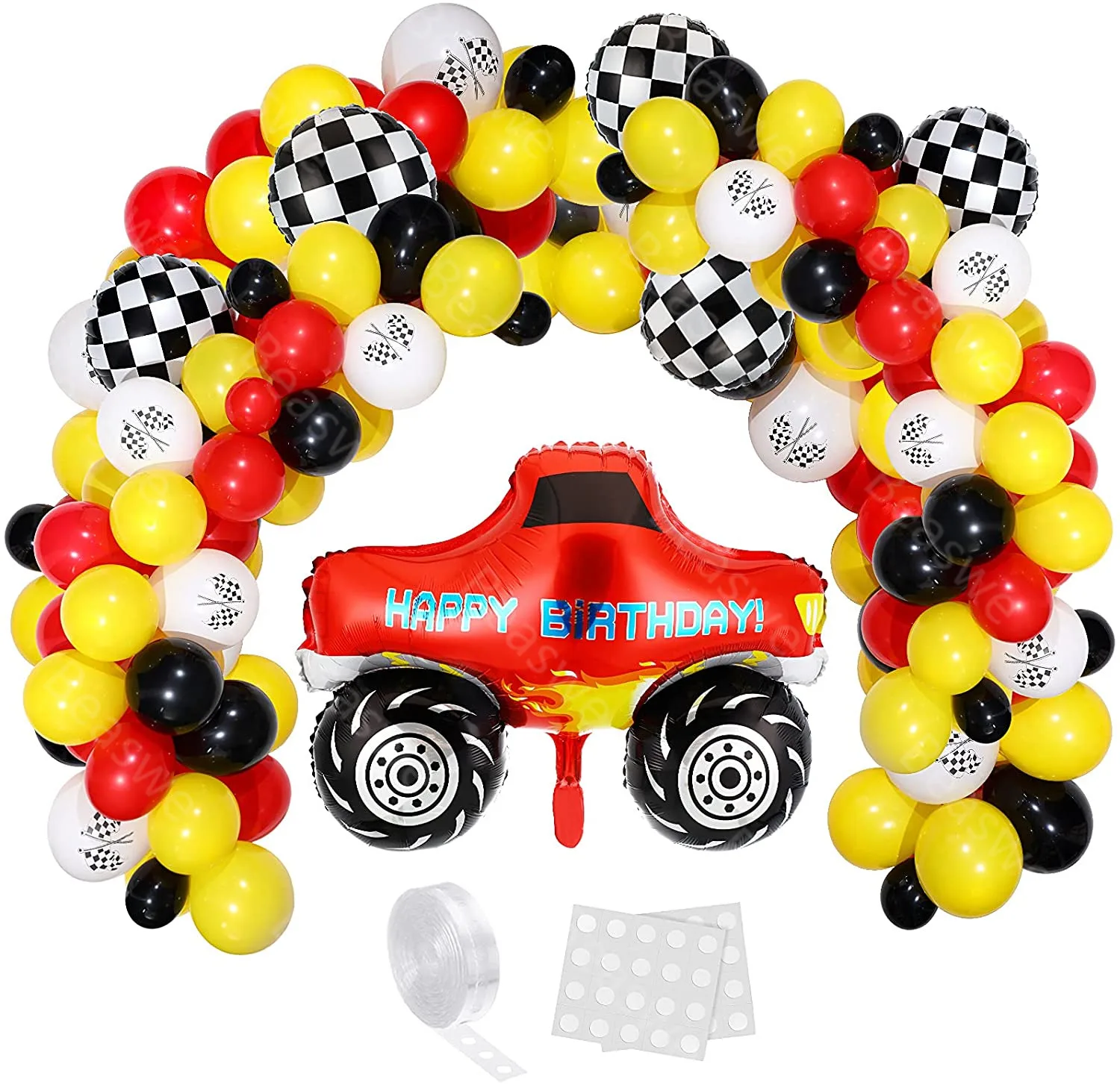 

122 шт./лот набор воздушных шаров с гоночными машинками, набор воздушных шаров из фольги в виде монстра-грузовика, шары с флагом в клетку для мальчиков, украшения для дня рождения