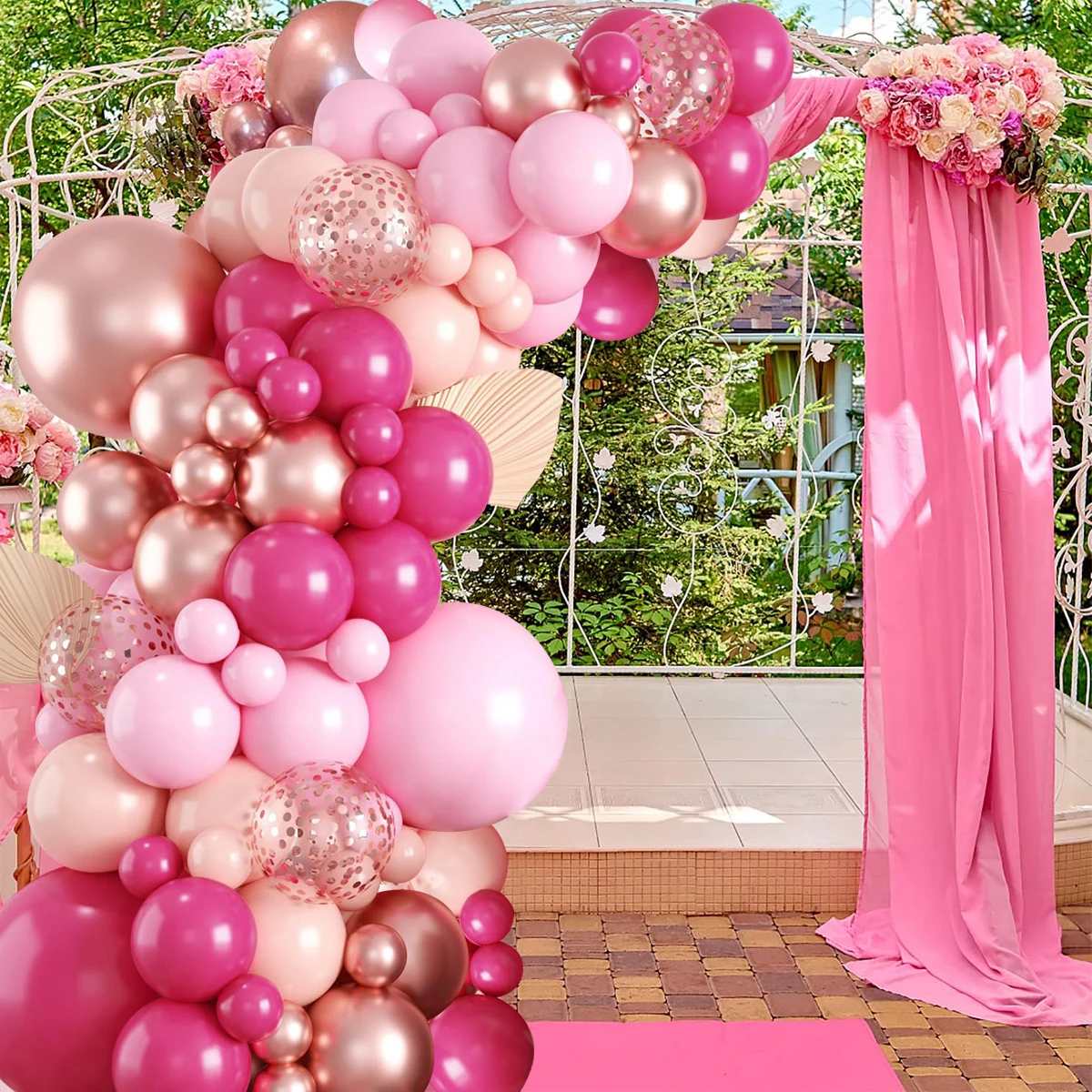 Гирлянда с розовыми и красными воздушными шарами украшение для вечеринки в честь