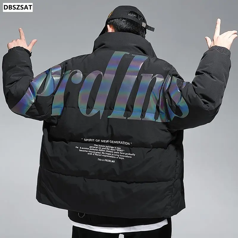 Мужская зимняя куртка на утином пуху с воротником-стойкой и надписью