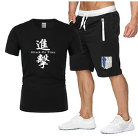 2022 mode mannen t shirt shorts nieuwe zomer casual janpanese anime gedrukt aanval op titan korte mouw sneldrogend 2 delige se
