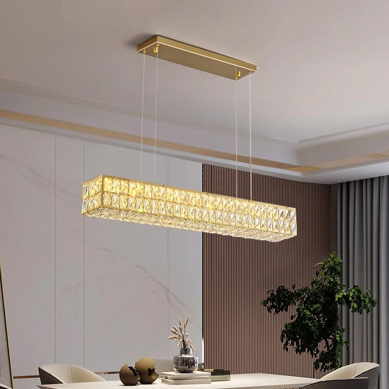 

Modern Home Decoration Bedroom Dining Living Room Ceiling Chandelier Luxury Long Crystal Pendant Lights Indoor Glossy LED Light