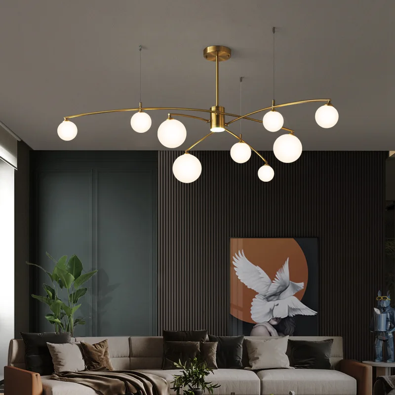 

All Copper Nordic Magic Bean Chandelier Modern Simple Gold Led Living Room Hanging Lamps for Ceiling Glass Ball Dining Room Lamp