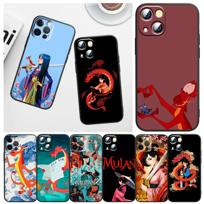 

Phone Case For Apple iPhone 14 13 12 11 mini 8 7 6 XS XR X SE 2020 Pro Max Plus Funda Disney Mushu Mula Black Cover