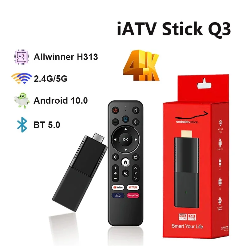 

2023 TV Stick Q3 Smart TV Stick Portable Android 10 TV Allwinner H313 ATV 4K Full HDR 2.4G/5G WIFI BT5.0 OTG Media Player TV Box