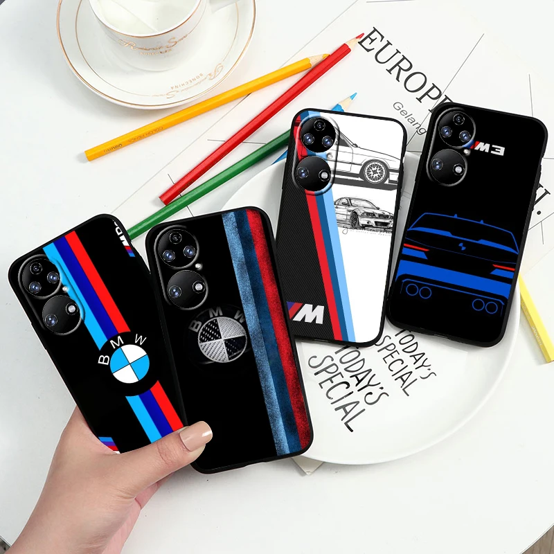 Red Blue Bmw Car For Huawei P60 P50 P40 P30 P20 P10 Pro Lite P Smart Z 2021 4G 5G Silicone Soft Black Phone Case Coque Capa