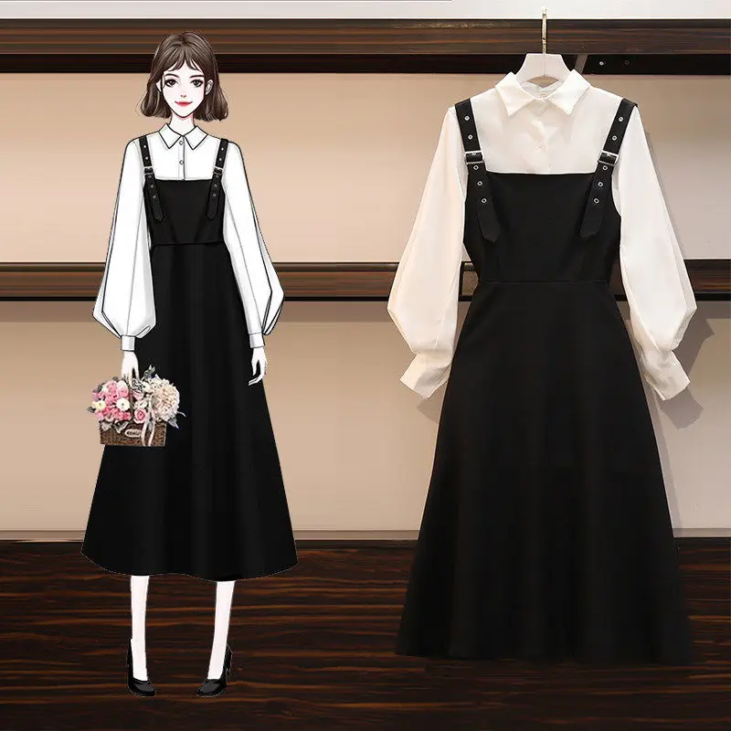 

Dress women's size 4XL fashion elegant fashion office ladies suit 2-piece Korean version of autumn simple blouse Vestido