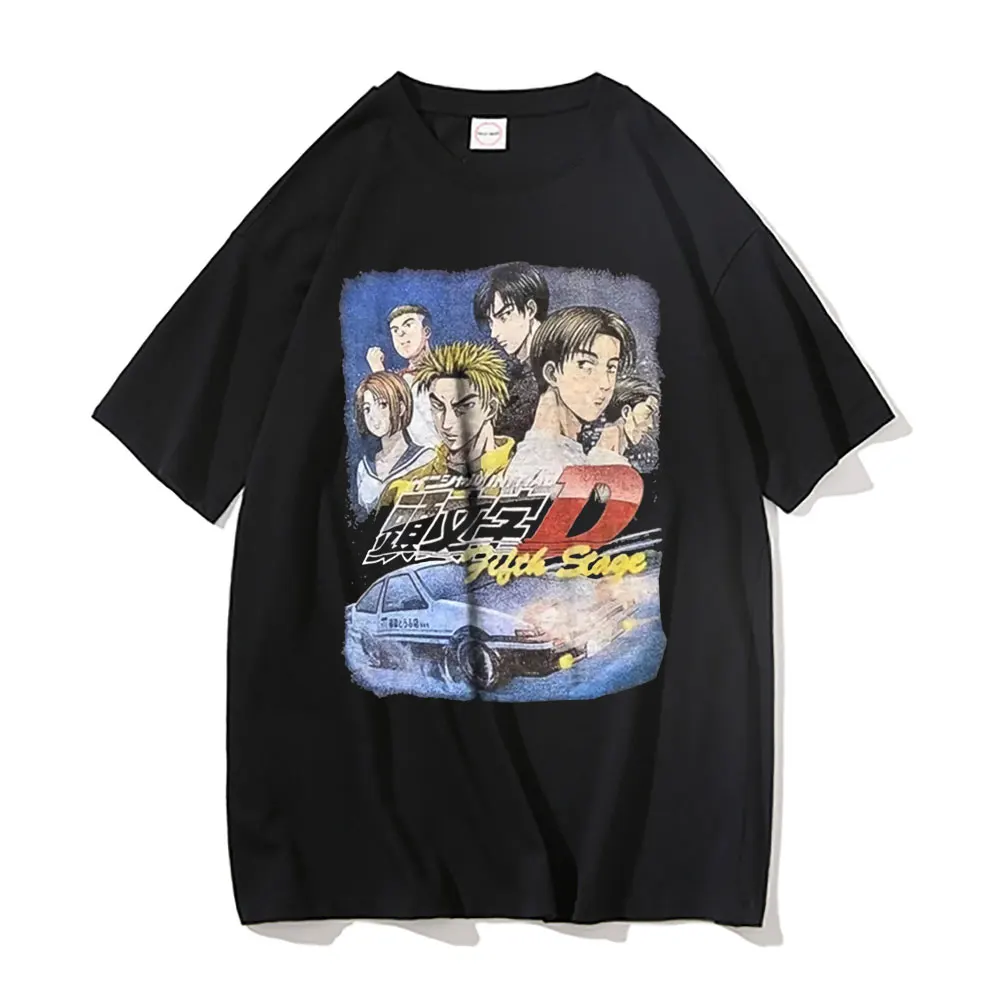 

Vintage 90s Men Women Fashion Hip Hop Tshirt Anime Manga Initial D Crewneck T Shirt Mens Fujiwara Takumi T-shirt Male Streetwear