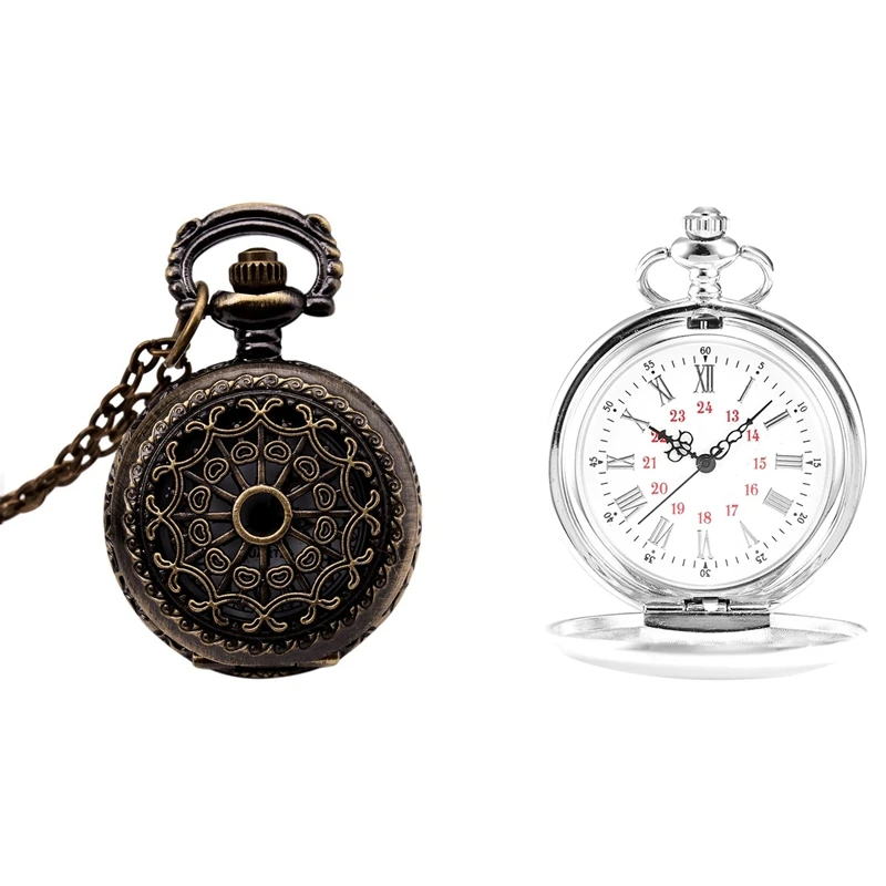 

2PCS Watches Vintage Bronze 31.5Inch Chain Antique Pocket Watch Fashion Gift-Cobweb With Pocket Watch, Metal Strap