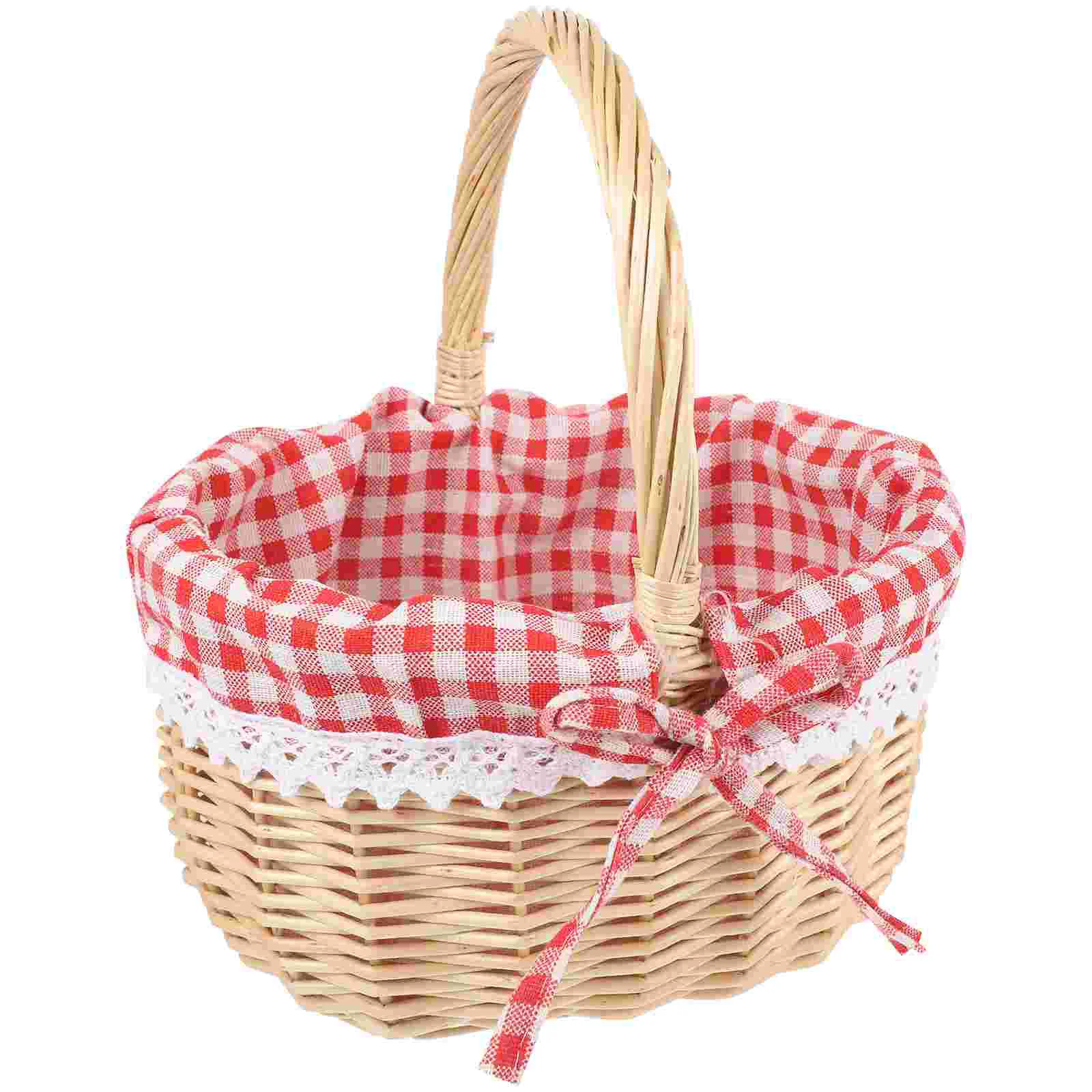 

Zerodeko Little Red Riding Hood Basket Hand Woven Picnic Bag Gift Basket Wicker Storage Basket Linen Inner Basket Storage