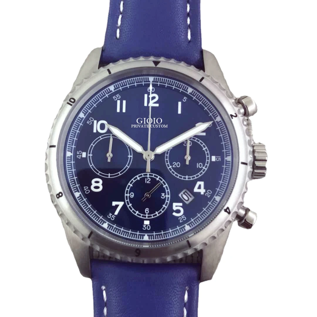 

Quartz Chronograph Men watch Black Blue Leather White
