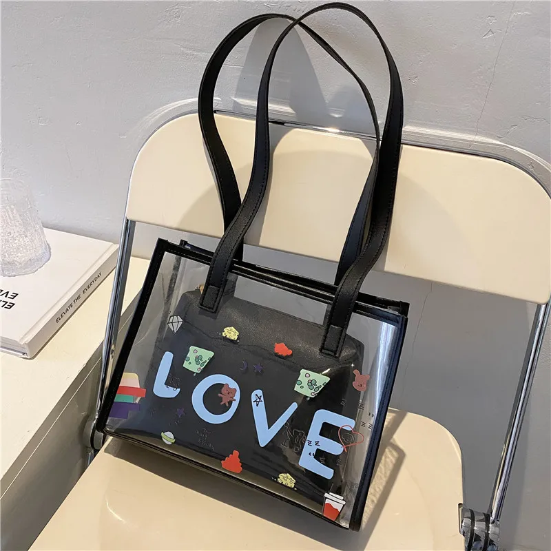

Женская прозрачная сумка-желе, вместительная портативная сумочка-тоут на плечо с граффити, роскошные сумки