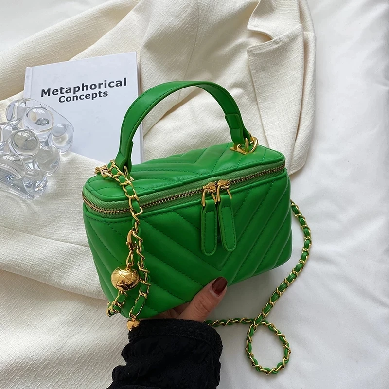 

Cute Box Tote Crossbody Messenger Bag with Short Handle for Women 2022 Summer Chain Luxury Brand Mini PU Leather Shoulder Handba