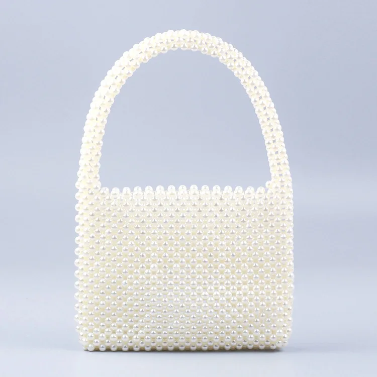 Vintage Beading Tote Bag Women Designer ABS Pearl Bag Beaded Handmade Pearl Handbag Luxury Evening Party Bag Lady White Handbag