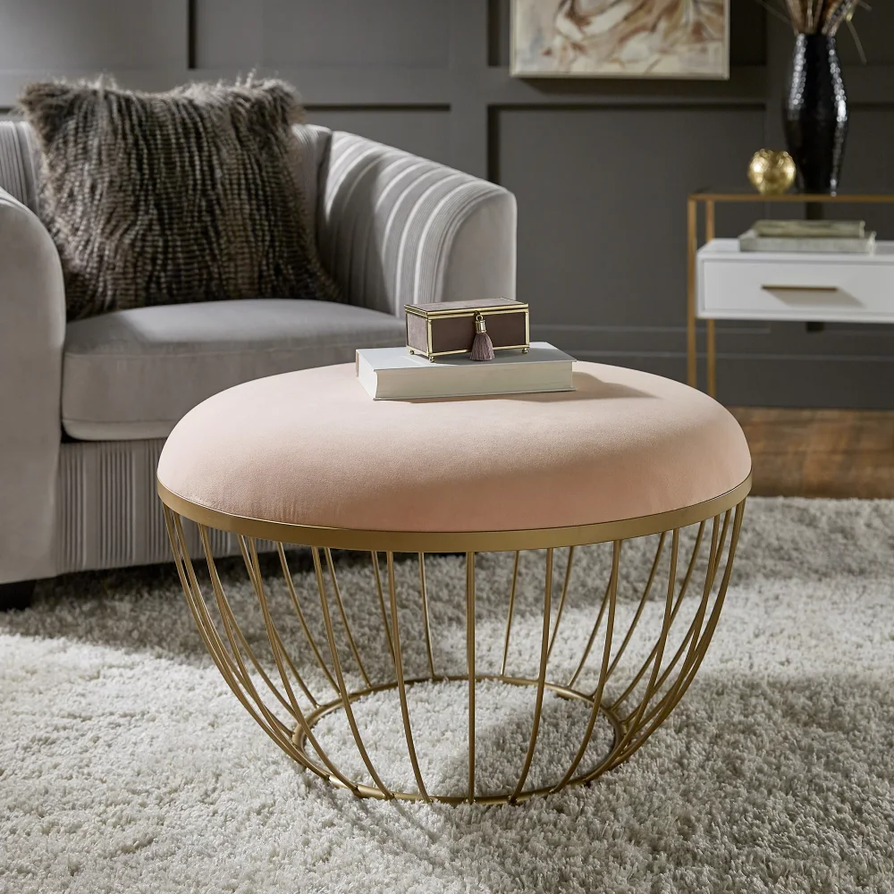 

Weston Home Harriette Fabric Upholstered Round Cocktail Ottoman, Blush Pink Velvet