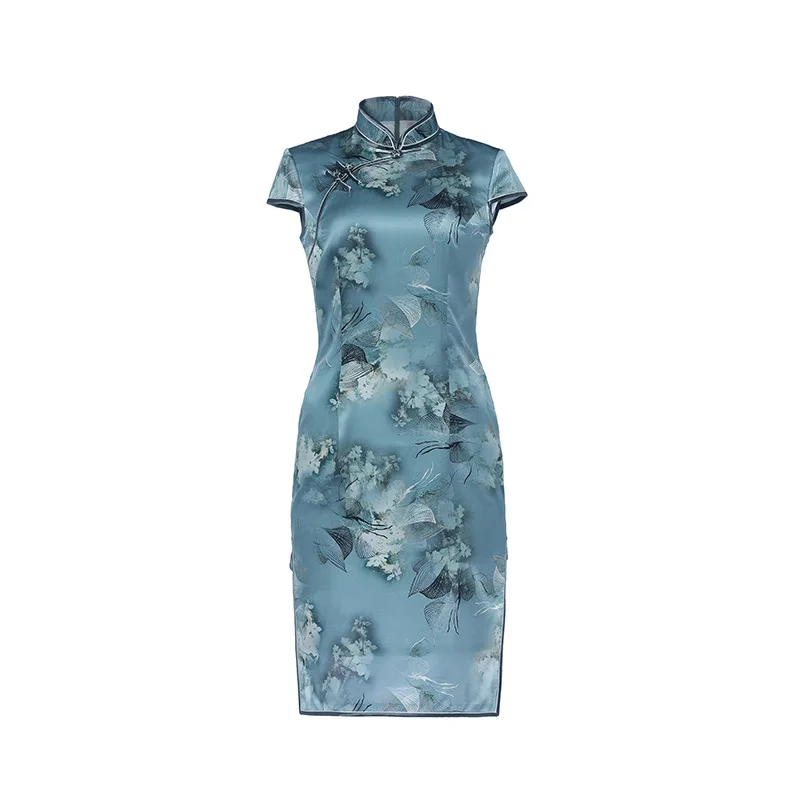 Высококачественное платье-Ципао из натурального шелка верхняя юбка