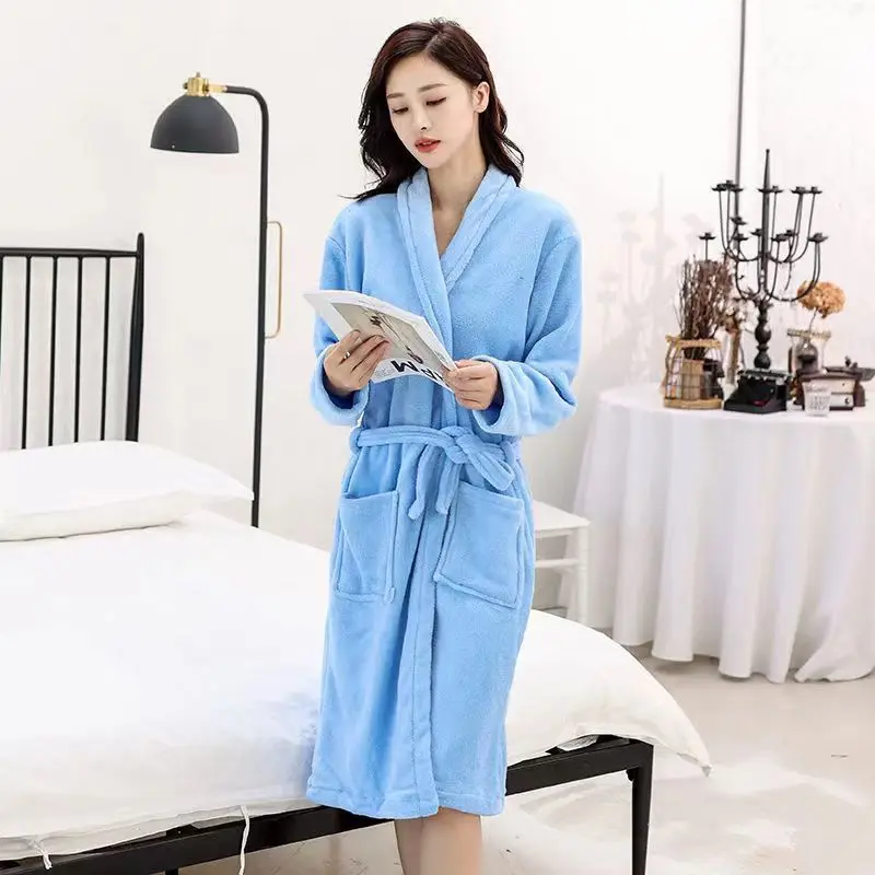 Coral Velvet Bathrobe Women Warm Soft Couple Robes Flannel Kimono Nightdress Dressing Gowns Sleepwear Long Sleeve Loungewear