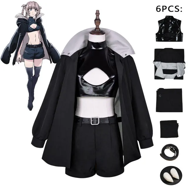 

Anime Call of The Night Nanakusa Nazuna Cosplay Costume Wig Black Cloak Jacket Leather Vest Shorts Outfit Yofukashi No Uta Women