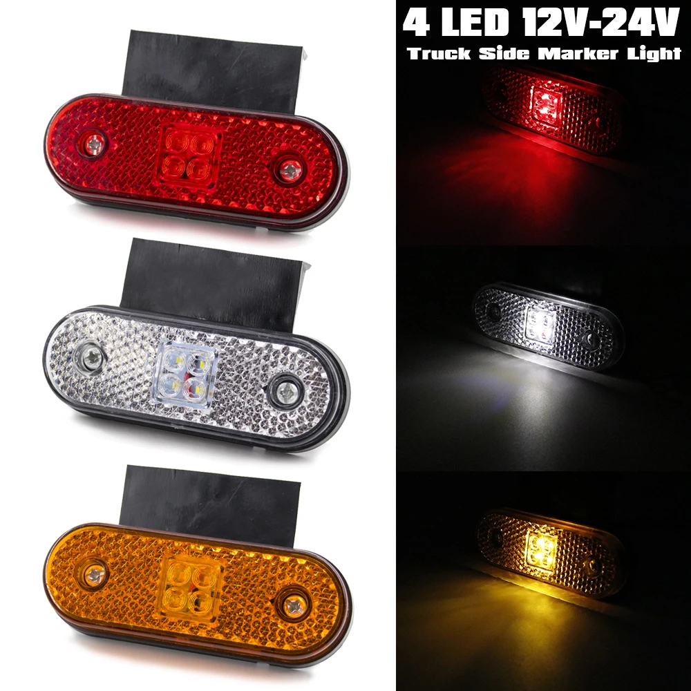 

10Pcs 4 LED 12V 24V Side Marker Light + Bracket Turn Signal Rear Tail Clearance Lamp Car Truck Tractor RV Trailer Lorry Pickup