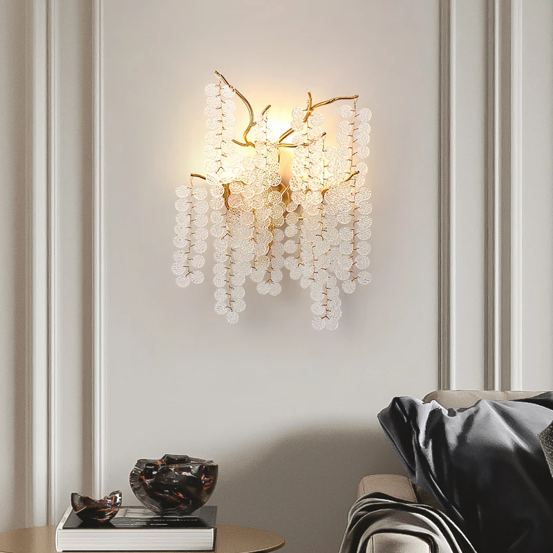 

Living Room Wall Lamp Light Luxury Gold Wall Sconce Aluminum TV Backdrop Wall Lights European Light Crystal Decor LED