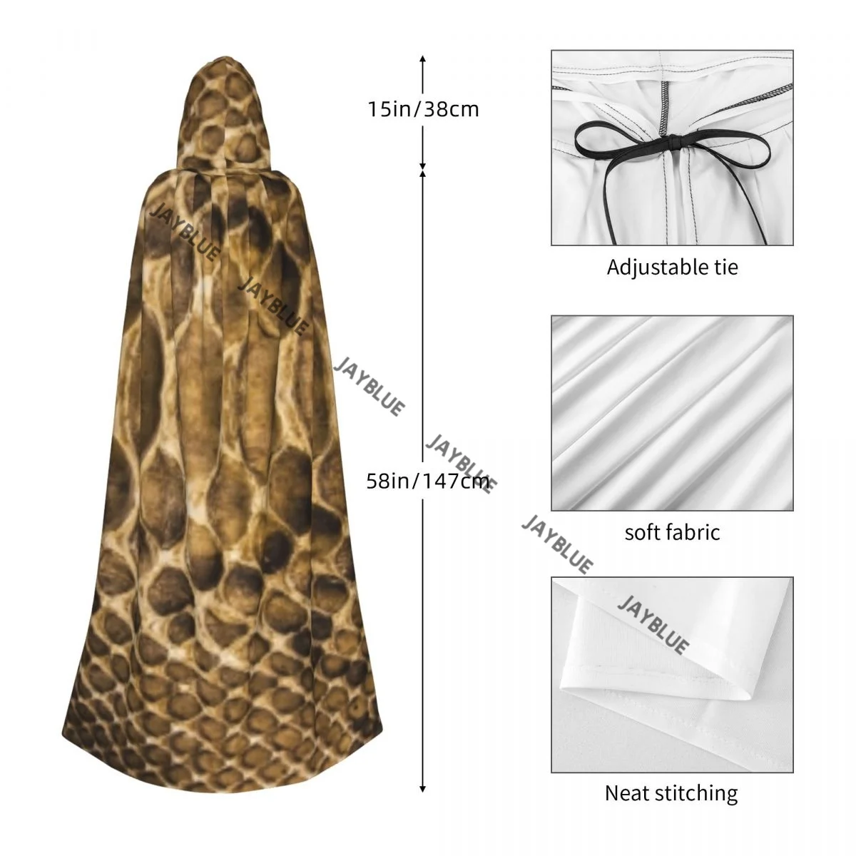 Накидка унисекс с капюшоном из змеиной кожи