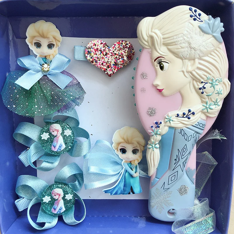 

Frozen Elsa Disney Princess Comb Bow Hairpin Set Headwear Pretend Toy Korean Rubber Band Exquisite Decorations Gift For Girls