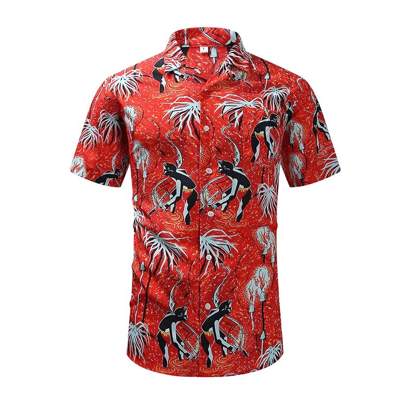 Festive Carnival Short Sleeve Hawaiian Shirt Men Summer Mens Hawaiian Shirts Casual Tropical Plants Print Beach Aloha Shirt Men