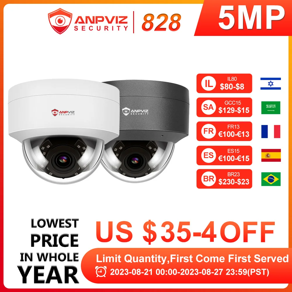 Anpviz 5MP IP Camera Outdoor POE Dome Security Protection Built-in Microphone IP66 IR 30m CCTV Video Camera H.265 Danale APP P2P
