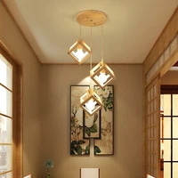 japanese style modern lamp personality creative three head restaurant home dining room bar nordic original wood craft chandelier